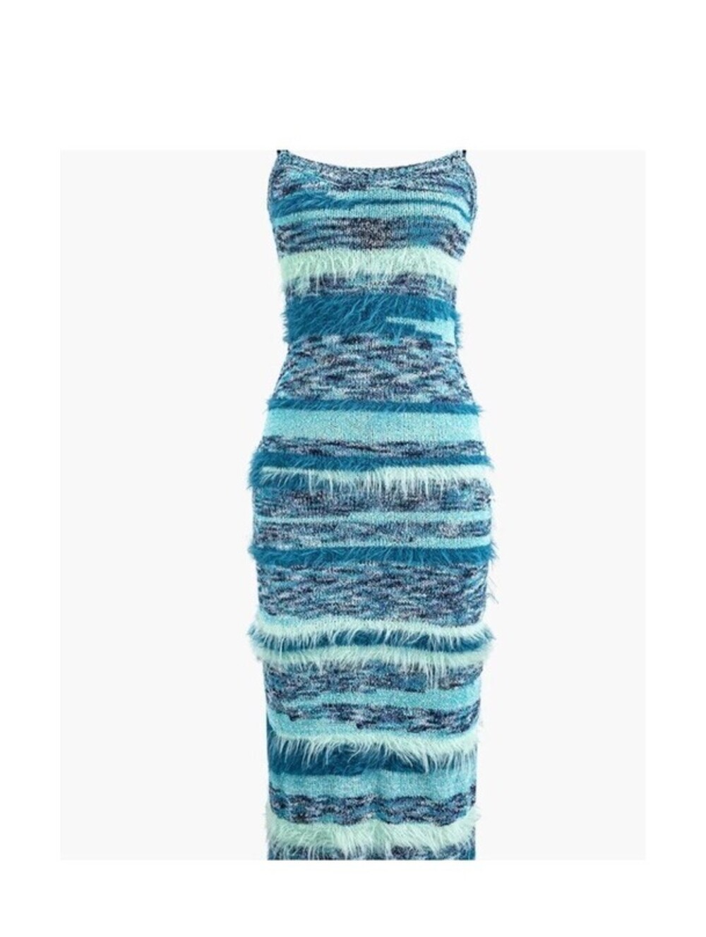 Feather Puffy Detail Stripe Cami Knit Midi Dress Large - NWT